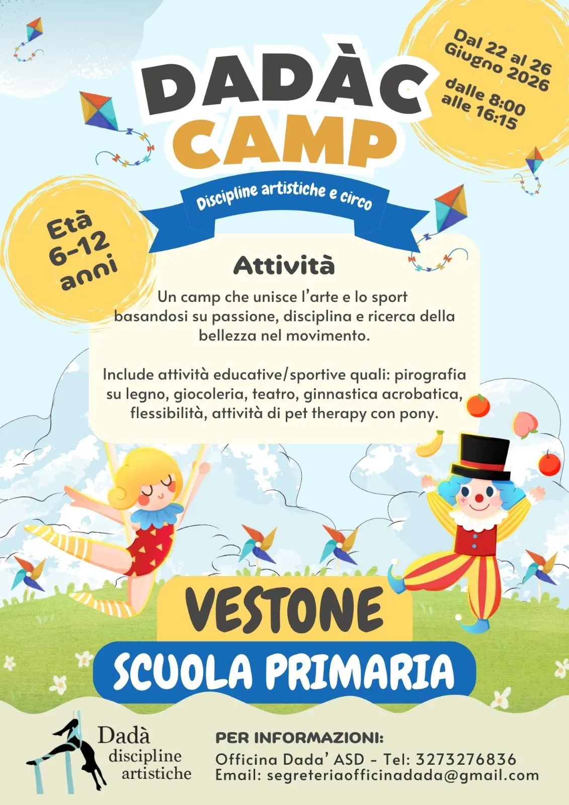 Volantino: Dadàc Camp — discipline artistiche e circo